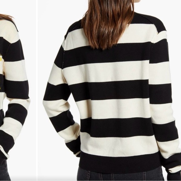 Zadig & Voltaire Black and White Striped Sweater with Yellow Love Graphic - Picture 2 of 8